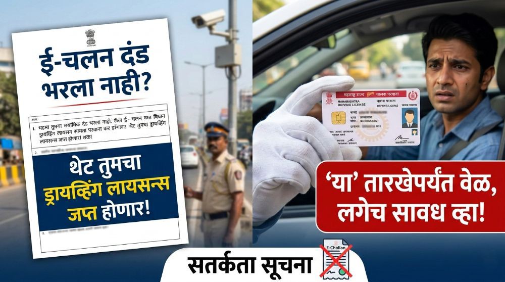 ई-चलन दंड थकीत आहे? तुमचे Driving License रद्द होऊ शकते; जाणून घ्या नवीन नियम आणि शेवटची तारीख महाराष्ट्र ई-चलन दंड आणि ड्रायव्हिंग लायसन्स निलंबन बातमी