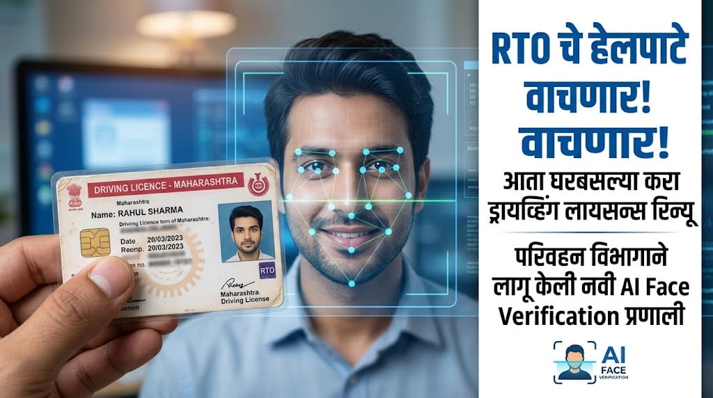 आता घरबसल्या करा ड्रायव्हिंग लायसन्स रिन्यू; परिवहन विभागाने लागू केली नवी AI Face Verification प्रणाली.