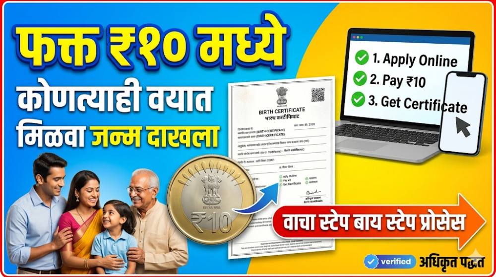 फक्त १० रूपयांत कोणत्याही वयात मिळवा जन्म दाखला, वाचा स्टेप बाय स्टेप प्रोसेस : Apply Birth Certificate Online