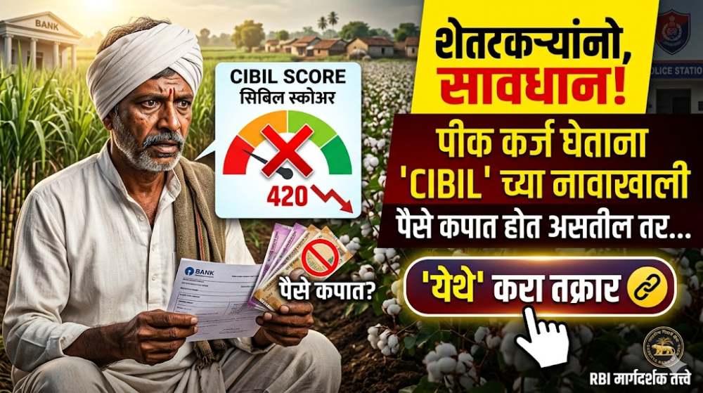 शेतकऱ्यांनो पीक कर्ज घेताना सिबिल स्कोअरच्या नावाखाली पैसे कपात होत असतील तर 'येथे' करा तक्रार - Crop Loan CIBIL Chake Rules 2026