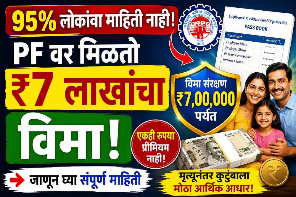 EPF Insurance EDLI Scheme अंतर्गत PF खातेधारकांना मिळणारा 7 लाख रुपयांचा मोफत Life Insurance Cover