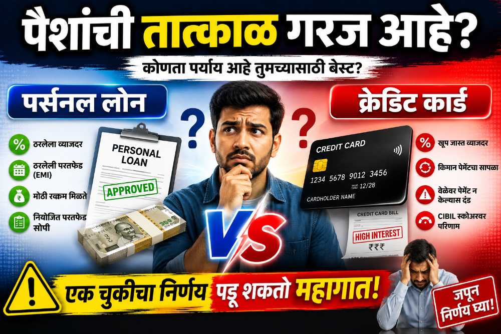 "पैशांची तात्काळ गरज? पर्सनल लोन घ्यावे की क्रेडिट कार्ड वापरावे.? एक चुकीचा निर्णय पडू शकतो महागात!"
