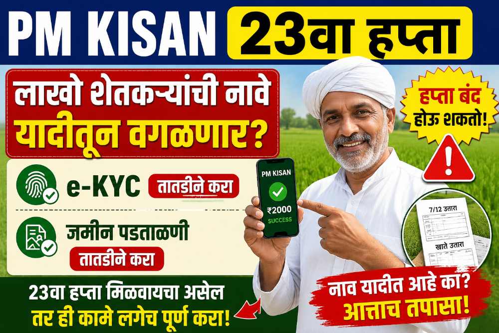 PM Kisan 23वा हप्ता: लाखो शेतकऱ्यांची नावे यादीतून वगळणार? e-KYC आणि जमीन पडताळणी तातडीने करा