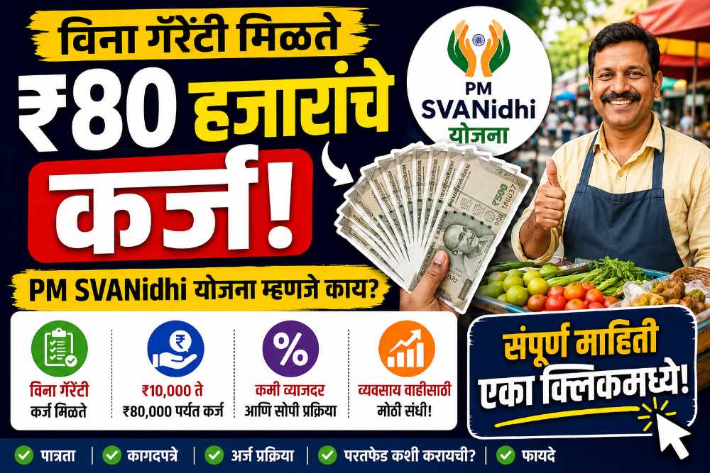 विना गॅरेंटी मिळते ₹80 हजारांचे कर्ज! PM SVANidhi योजना म्हणजे काय? संपूर्ण माहिती मराठीत