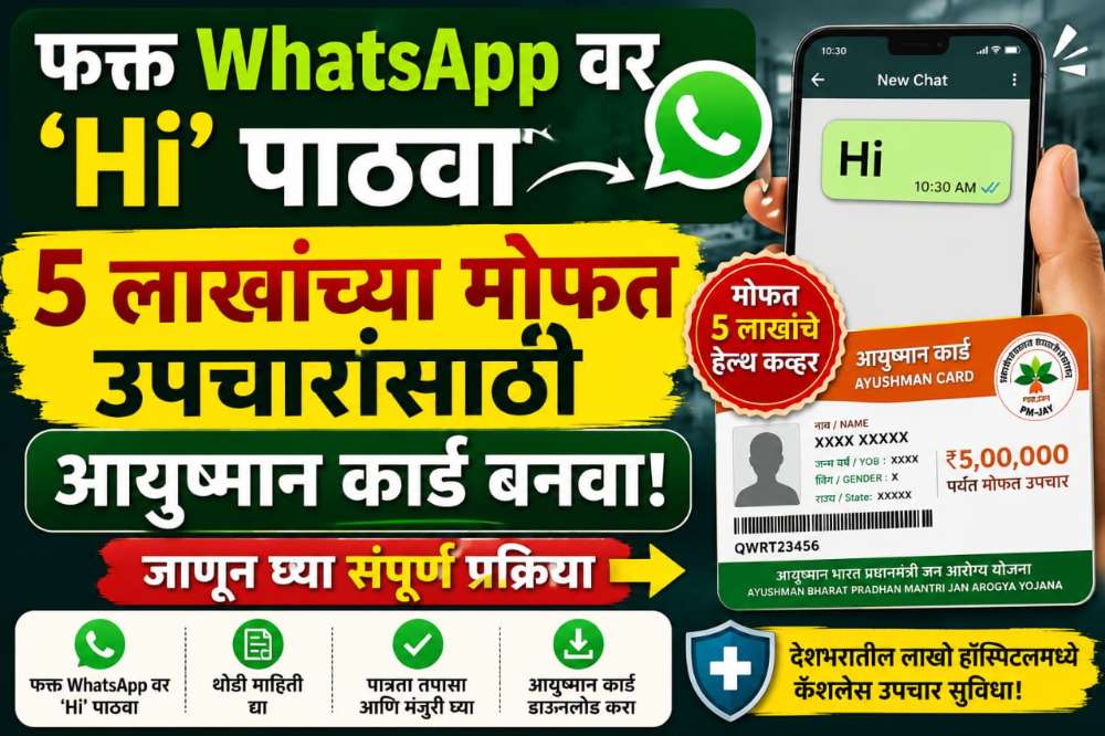 फक्त WhatsApp वर 'Hi' पाठवा आणि 5 लाखांच्या मोफत उपचारांसाठी आयुष्मान कार्ड बनवा! जाणून घ्या संपूर्ण प्रक्रिया