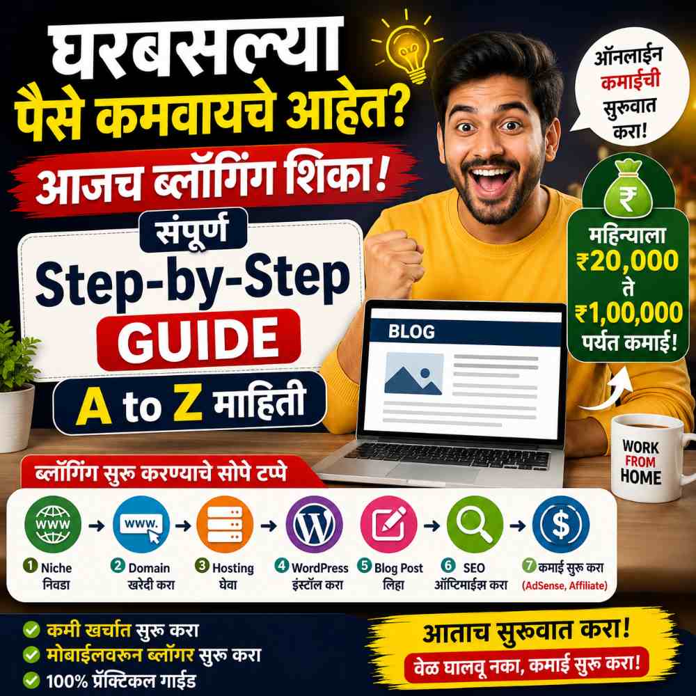 घरबसल्या पैसे कमवायचे आहेत? आजच ब्लॉगिंग शिका! नवशिक्यांसाठी संपूर्ण Step-by-Step Guide | A to Z माहिती