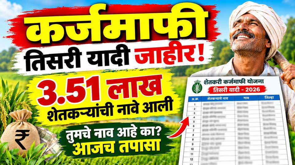 Shetkari Karjmafi Third List 2026: कर्जमाफीची तिसरी यादी जाहीर! ३.५१ लाख शेतकऱ्यांची नावे आली, तुमचे नाव आहे का? आजच तपासा!